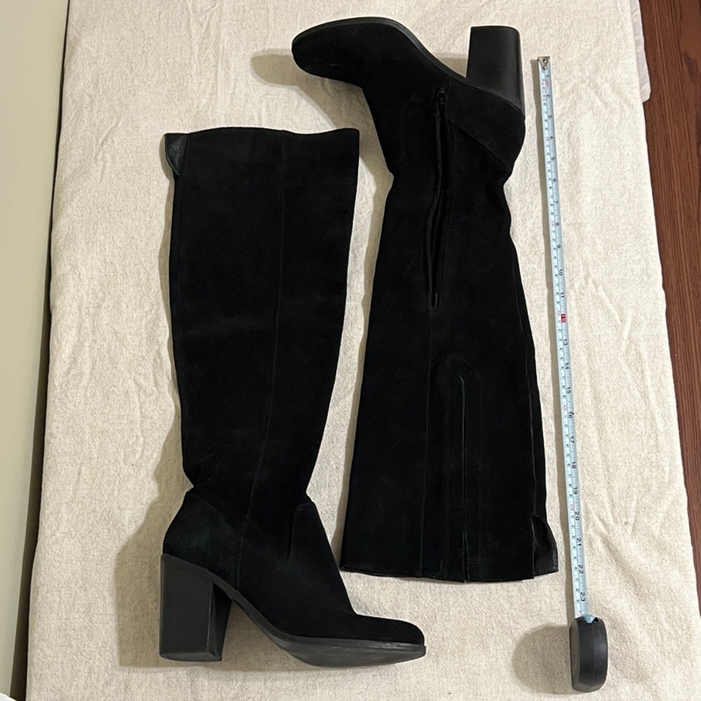 Black Suede Steve Madden Eternul Knee-High Block Heel Boots - Women's